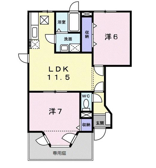 アウローラB(2LDK/1階)の間取り写真