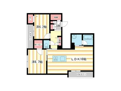 シャーメゾン西大寺南(2LDK/2階)の間取り写真