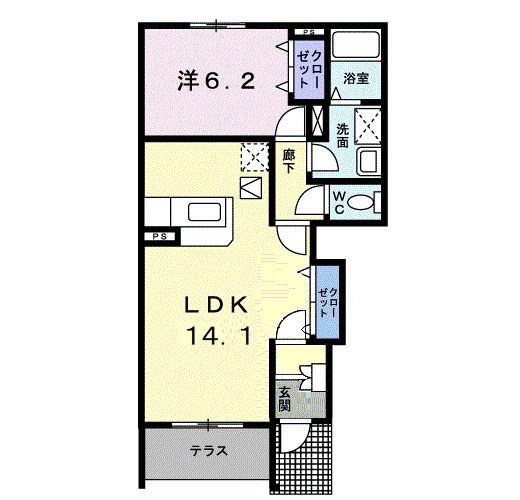 フローリア漣2号館(1LDK/1階)の間取り写真