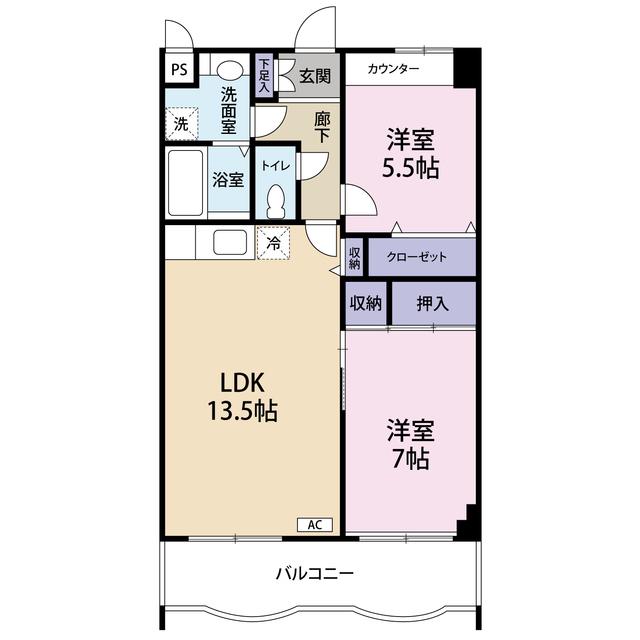 グリーンコート東岩槻(2LDK/2階)の間取り写真