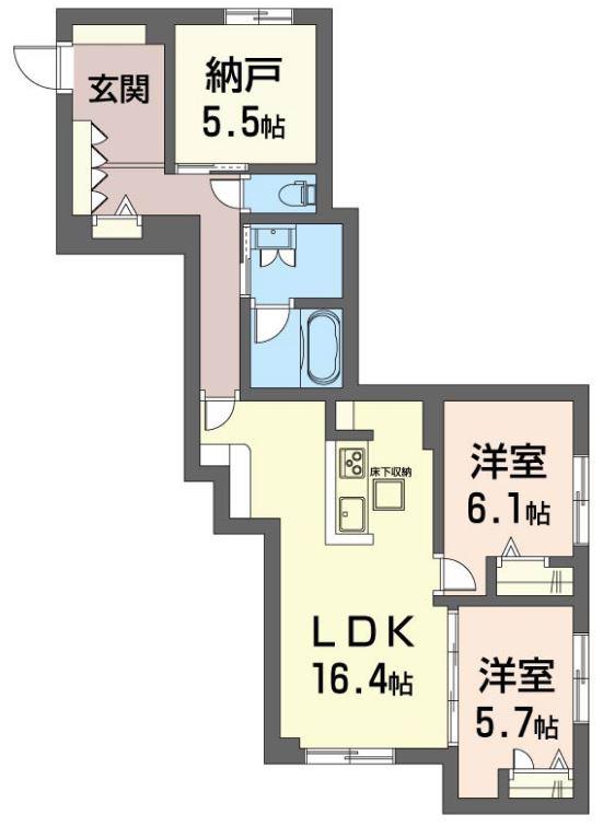 アコルデ弥勒寺 積水ハウスオートロックマンション(3LDK/1階)の間取り写真