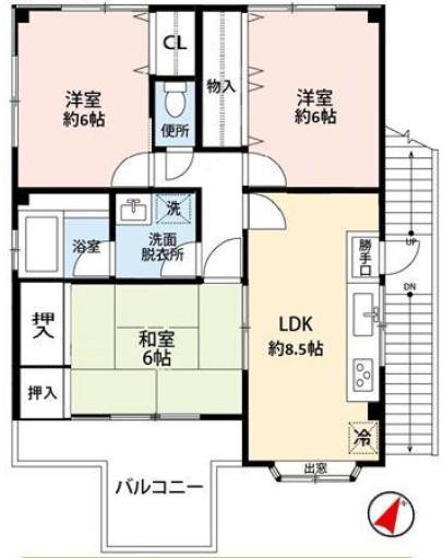 遠藤ハイツ(3LDK/2階)の間取り写真