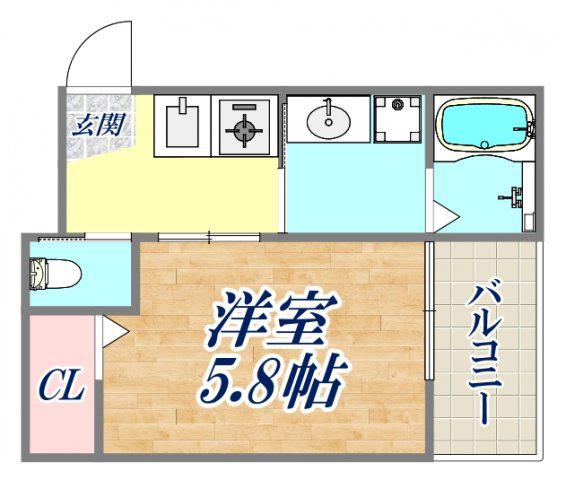 ハピネス中山手(1K/2階)の間取り写真