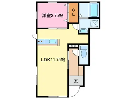 リーブルファイン算所1(1LDK/1階)の間取り写真