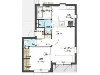 シュエットA(1LDK/1階)の間取り写真