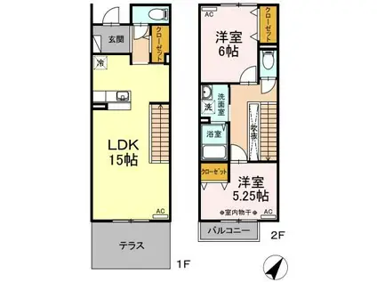 リヴィエールいぶき野(2LDK/1階)の間取り写真