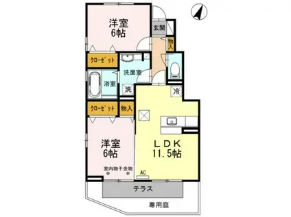 プランドールII棟(2LDK/1階)の間取り写真