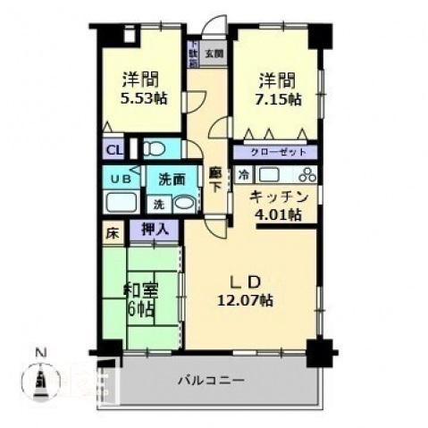 アヴェニール藤塚(3LDK/7階)の間取り写真