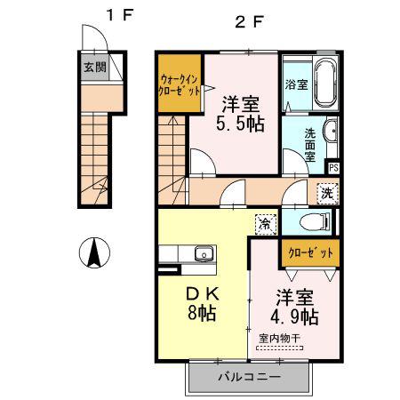 アルページュ(2DK/2階)の間取り写真