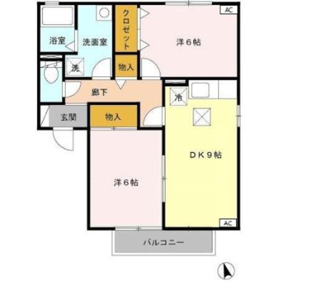 グランシャリオM2(2DK/1階)の間取り写真