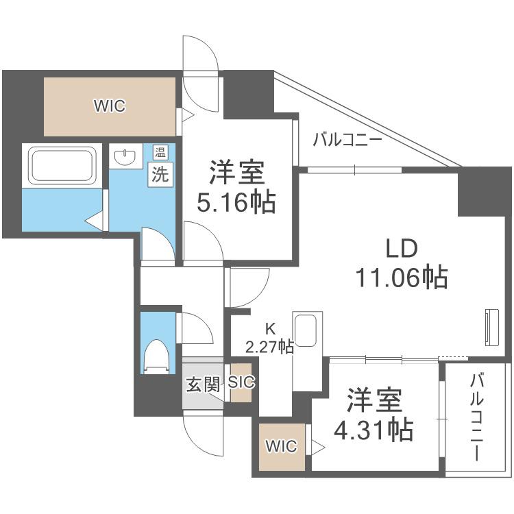 WELLZ N5(2LDK/11階)の間取り写真