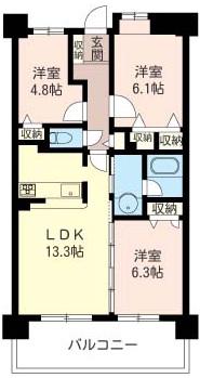 ウエストヴァレィー壱番館(3LDK/6階)の間取り写真