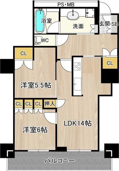 阿波座ライズタワーズフラッグ46(2LDK/24階)の間取り写真