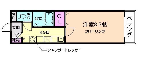 アンジェロ箕面(1K/3階)の間取り写真