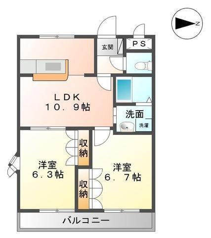 メゾン ドゥ プロヴァンス(2LDK/2階)の間取り写真