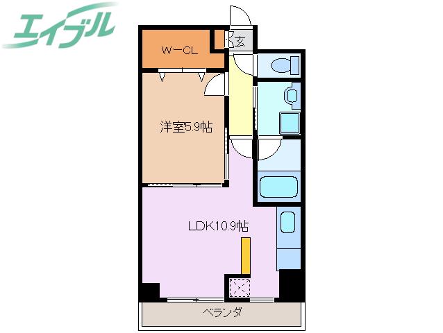 四日市エンブルコート(1LDK/6階)の間取り写真