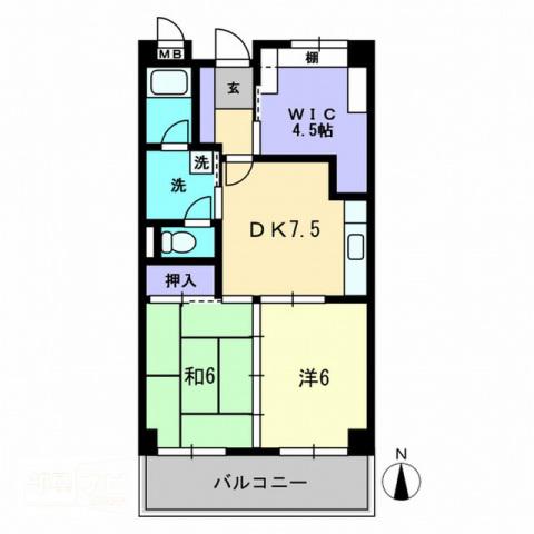 ノースポイントハイツ(2SDK/3階)の間取り写真