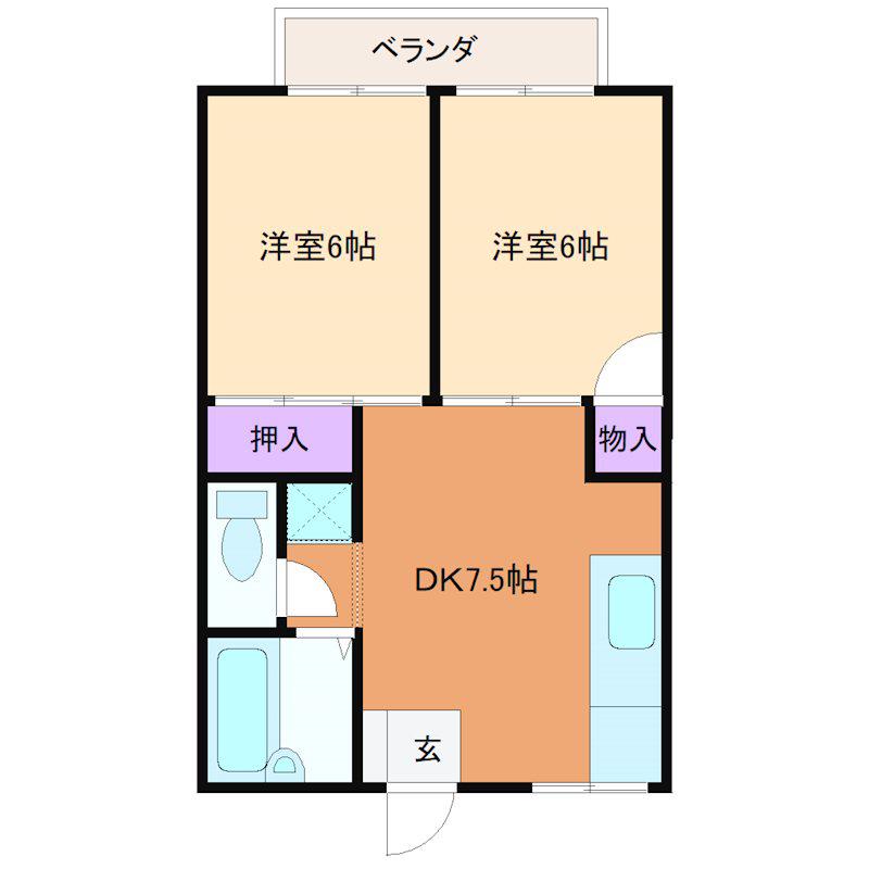 ムカイハラハイツNO.5(2DK/2階)の間取り写真
