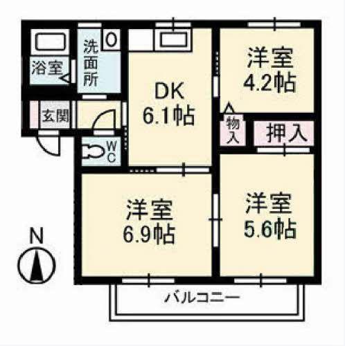 サンライフU A(3DK/2階)の間取り写真