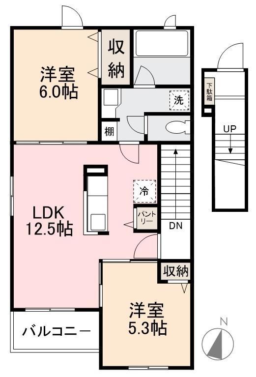 パークサイドヒルズ国分寺A・B・C・D(2LDK/2階)の間取り写真