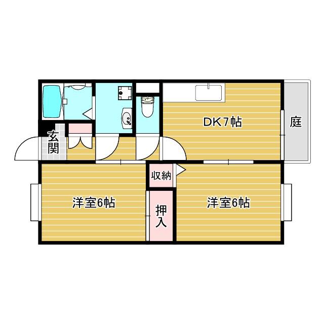 イーストビレッジ北野A(2DK/1階)の間取り写真