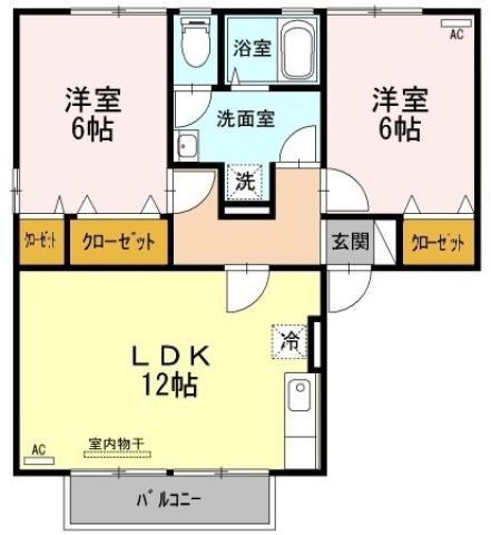 メゾネットクレール B棟(2LDK/1階)の間取り写真