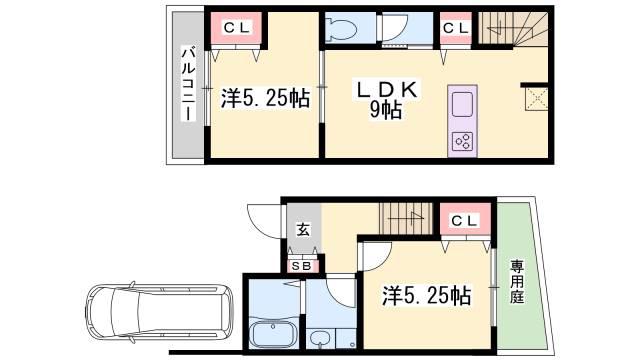 KARIN上沢(2LDK/1階)の間取り写真