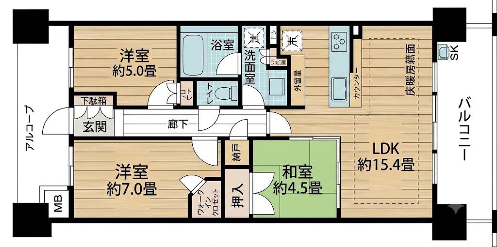 クレヴィアタワー神戸ハーバーランド(3LDK/22階)の間取り写真
