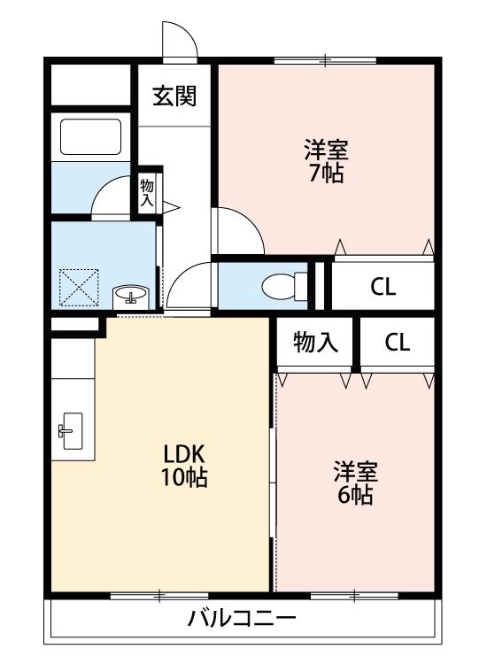 リベルテ杉浦(2LDK/1階)の間取り写真