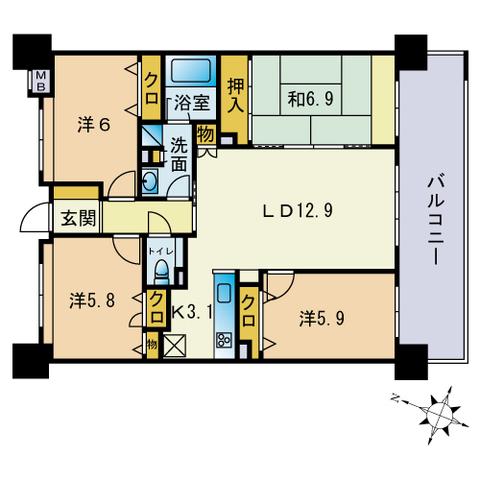 アンピール空港通II(4LDK/7階)の間取り写真