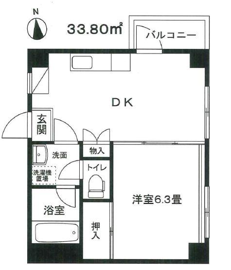 アゼーム冬木(1DK/4階)の間取り写真