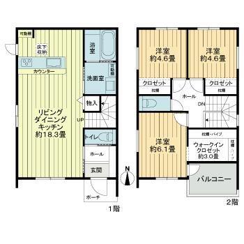 松山市室町戸建(3LDK)の間取り写真