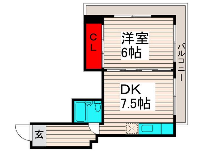 ユニバーサルマンション1(1DK/3階)の間取り写真
