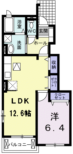 バロン・北(1LDK/1階)の間取り写真