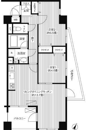 アゼリアヒルハイツ(2LDK/4階)の間取り写真