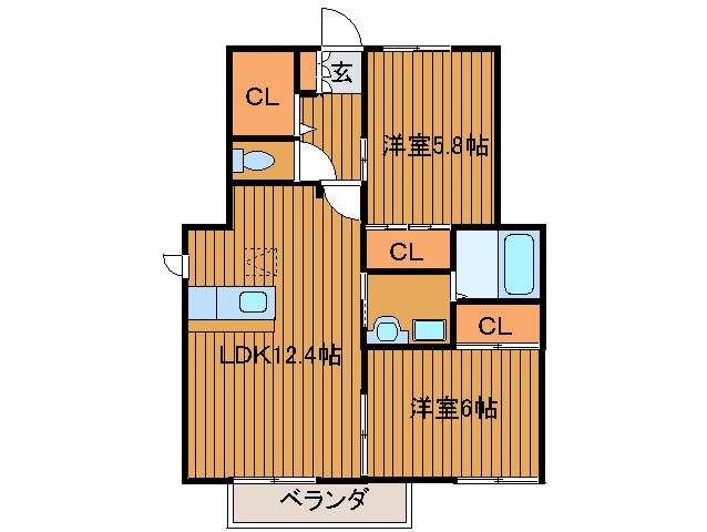 ウォーム郡山(2LDK/1階)の間取り写真