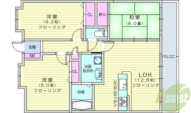 エレット長町(3LDK/11階)の間取り写真