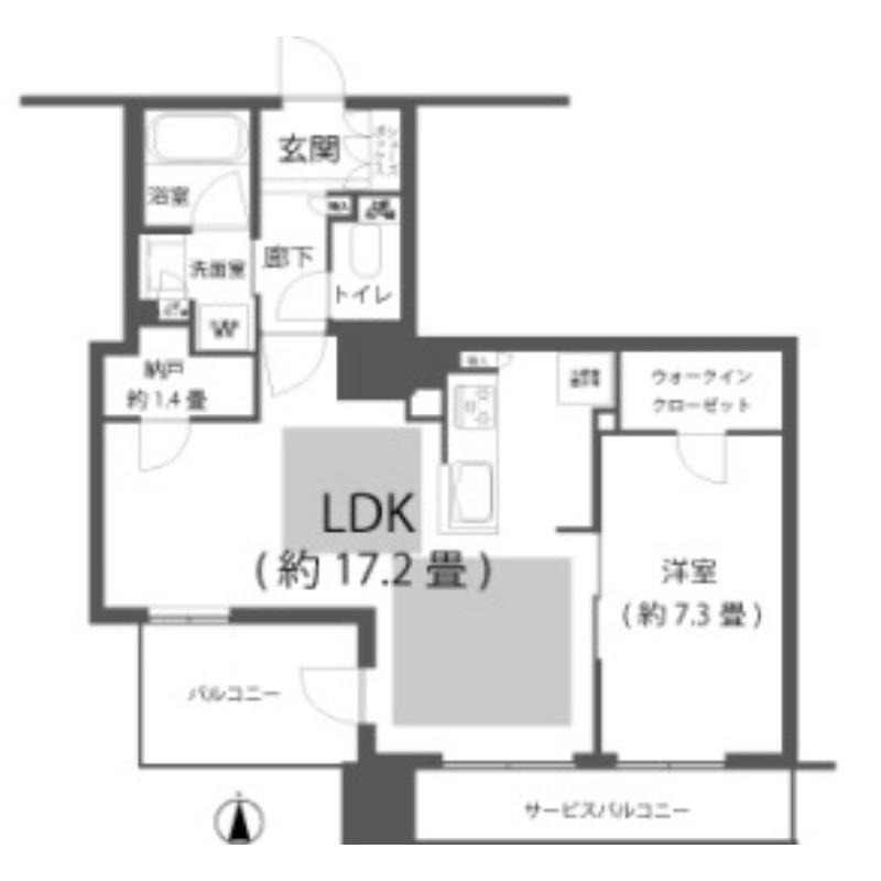 ブランズタワー大阪本町(1LDK/23階)の間取り写真