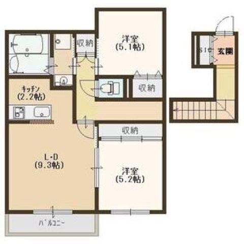 スプルース フラット(2LDK/2階)の間取り写真