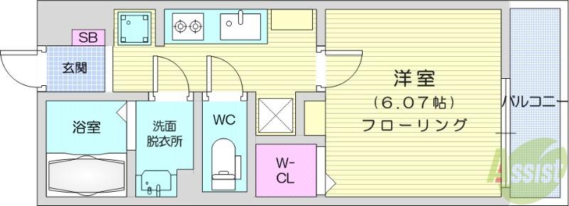シンセーロ通町(1K/2階)の間取り写真