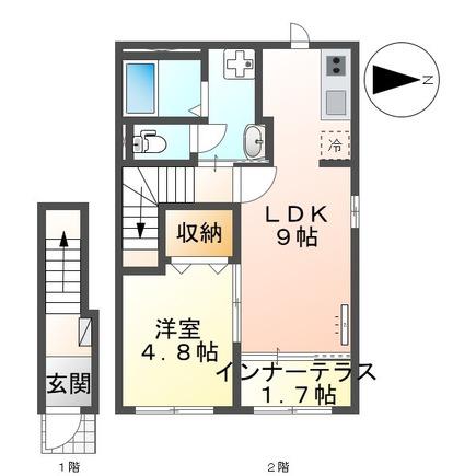 薬園町アパート(1LDK/2階)の間取り写真