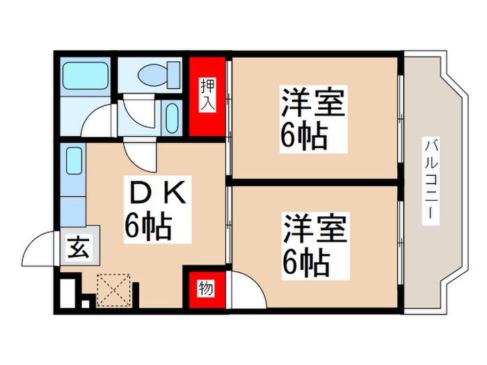 エスポワール国立(2DK/1階)の間取り写真