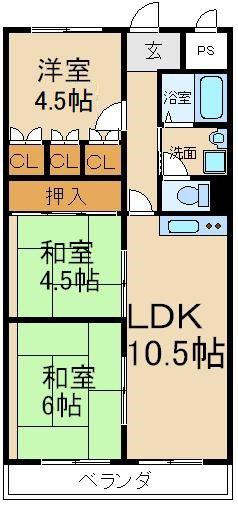 ホーユウパレス寝屋川(3LDK/3階)の間取り写真