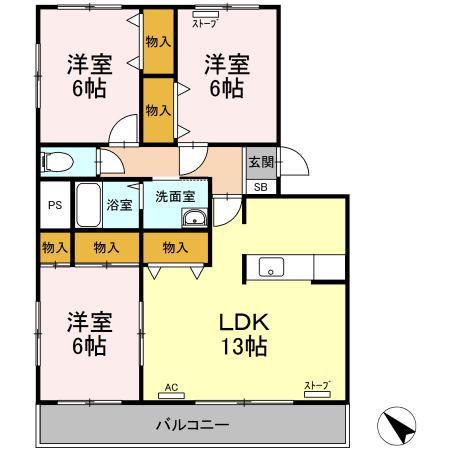 チェルシー南佃(3LDK/2階)の間取り写真