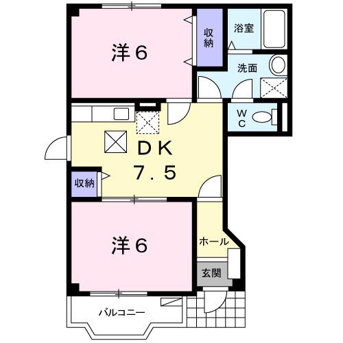 クレストール来山B(2DK/1階)の間取り写真