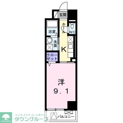 グランディール南大沢(1K/5階)の間取り写真