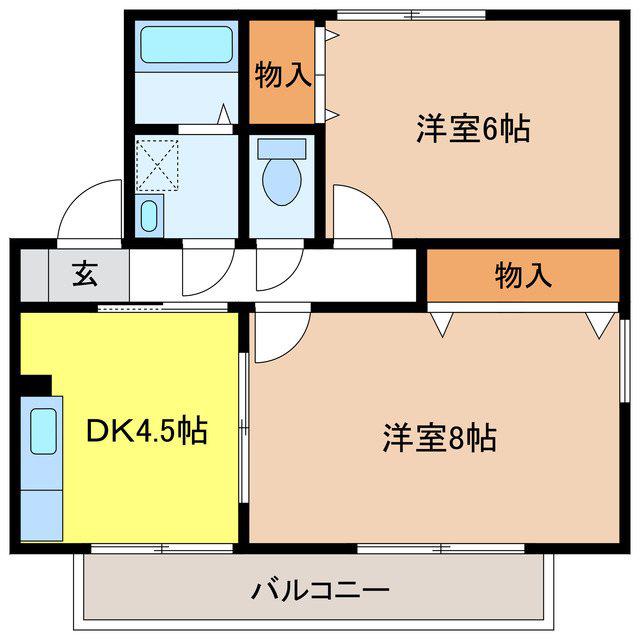 セジュールけやきB棟(2DK/2階)の間取り写真