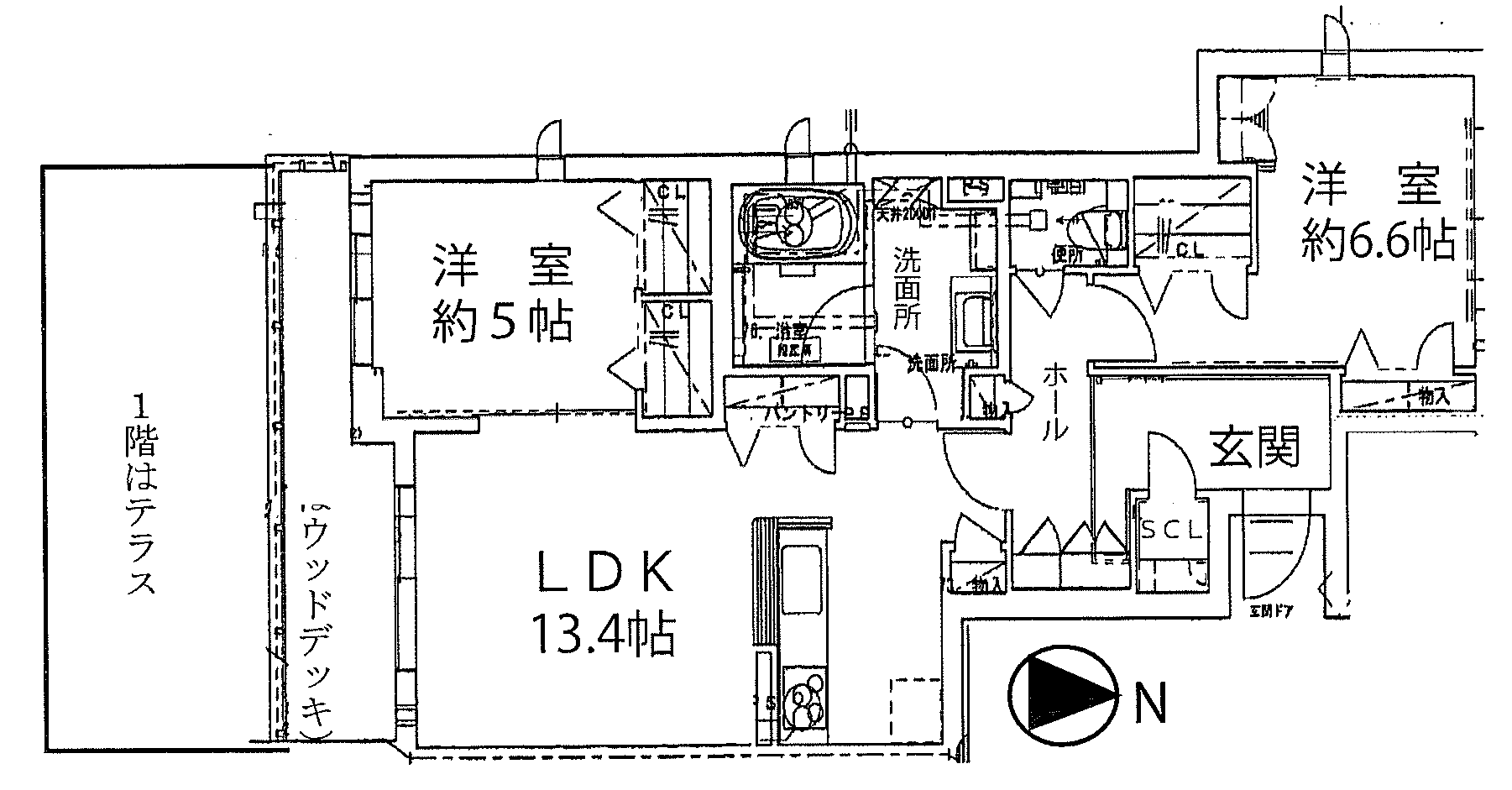 LA GLORIA北畠(2LDK/1階)の間取り写真