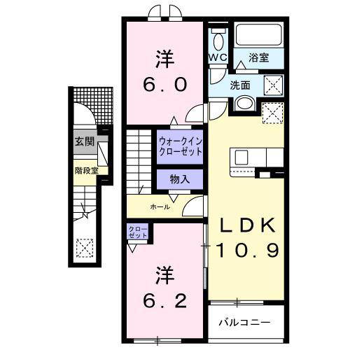 カルム敷島(2LDK/2階)の間取り写真