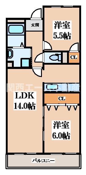 セトン旭(2LDK/6階)の間取り写真